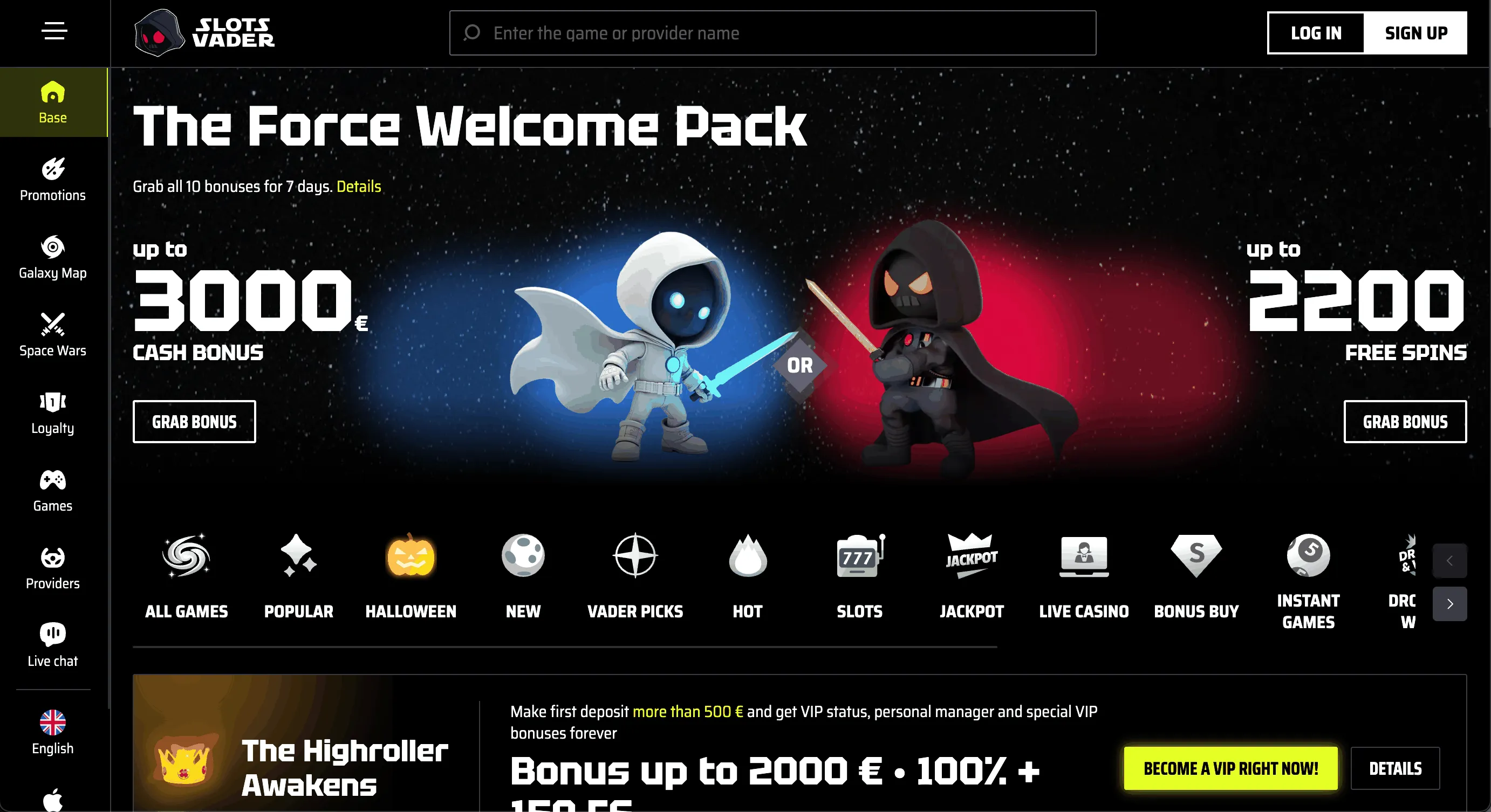 SlotsVader Casino Website SlotsVader Casino Homepage